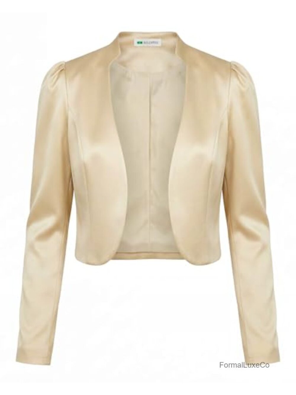 Formal Puff Sleeve Satin Bolero Jacket Full-Length Lined Blazer
